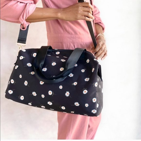 Alice & Olivia Duffel Bag Daisy Print Navy Overnight Travel Shoulder Bag - Picture 2 of 5